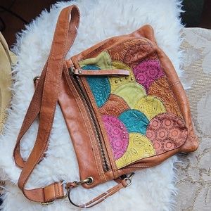 Fossil patchwork tooled leather crossbody bag